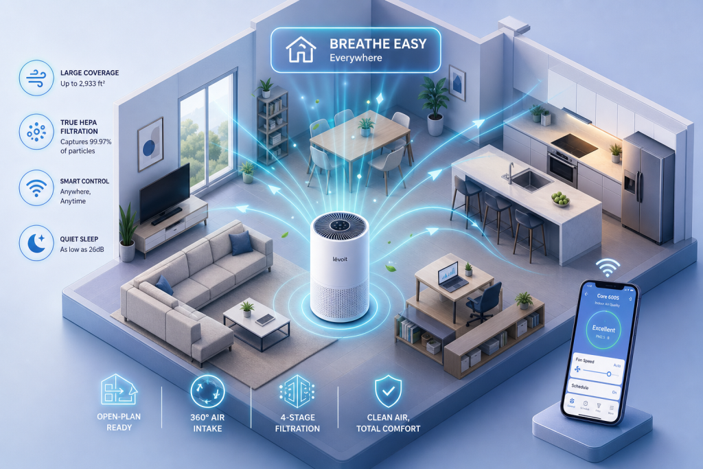Levoit Core 600S: Smart Purifier for Open-Plan Spaces