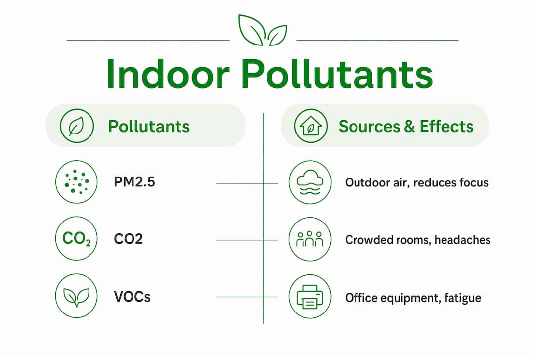 Infographic comparing indoor pollutants and their effects