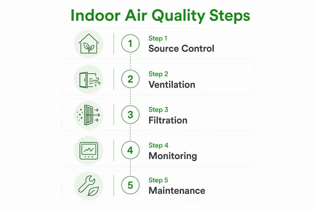 Infographic showing steps to improve indoor air quality