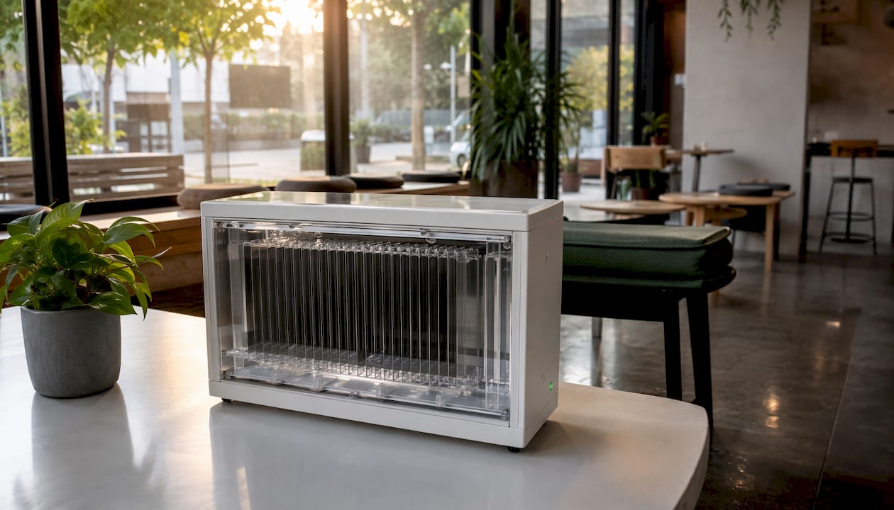 Electrostatic precipitator air purifier in office lobby