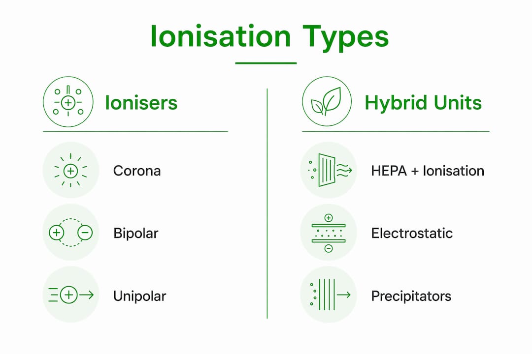 Infographic comparing ionisation purification types