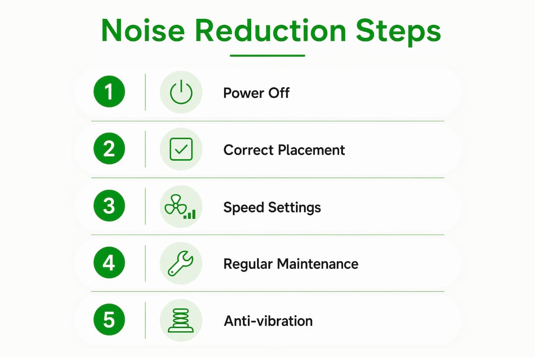 Infographic showing steps to reduce air purifier noise
